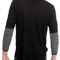 Men's Marcelo Pequeno - "SALTA" Striped Long Sleeve Shirt in Black