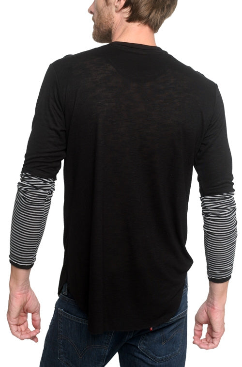 Men's Marcelo Pequeno - "SALTA" Striped Long Sleeve Shirt in Black