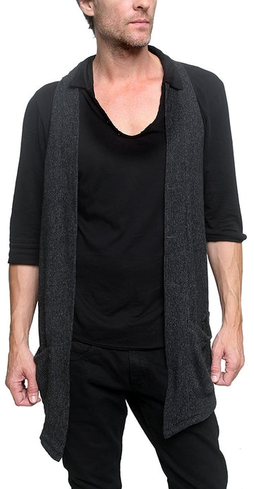 Men's MARCELO PEQUENO - "PATRIZO" Vest in Italian Charcoal Wool and Black Lamb Leather Accent