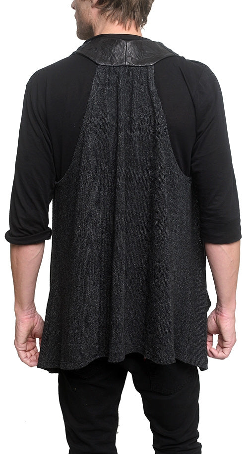 Men&#39;s MARCELO PEQUENO - &quot;PATRIZO&quot; Vest in Italian Charcoal Wool and Black Lamb Leather Accent