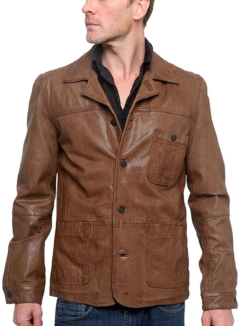 Men&#39;s RA-RE - &quot;DAVIDE&quot; Brown Lamb Leather Jacket