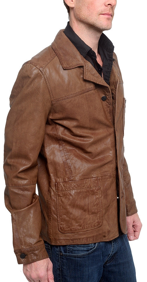 Men&#39;s RA-RE - &quot;DAVIDE&quot; Brown Lamb Leather Jacket