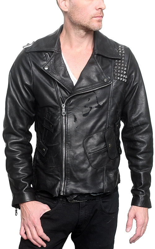 Men&#39;s JUNKER DESIGNS - &quot;REBEL&quot; Black Leather Jacket with Flag Detail