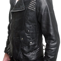 Men's JUNKER DESIGNS - "REBEL" Black Leather Jacket with Flag Detail