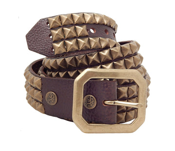Red Monkey Design - "DUST" Antiqued Pyramid Studded Belt in Brown
