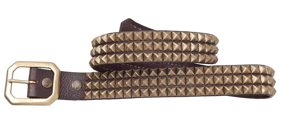 Red Monkey Design - "DUST" Antiqued Pyramid Studded Belt in Brown