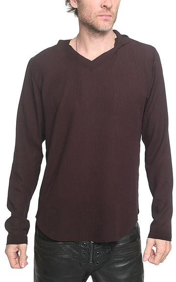 Men's Marcelo Pequeno - "ANCONA" Hooded Long Sleeved Shirt in Eggplant