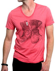 Men's RA-RE - "CHARTIER" T-Shirt with Embroidered Skull Accent in Faded Red