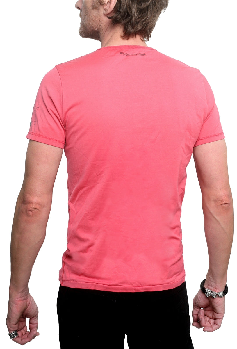 Men&#39;s RA-RE - &quot;CHARTIER&quot; T-Shirt with Embroidered Skull Accent in Faded Red