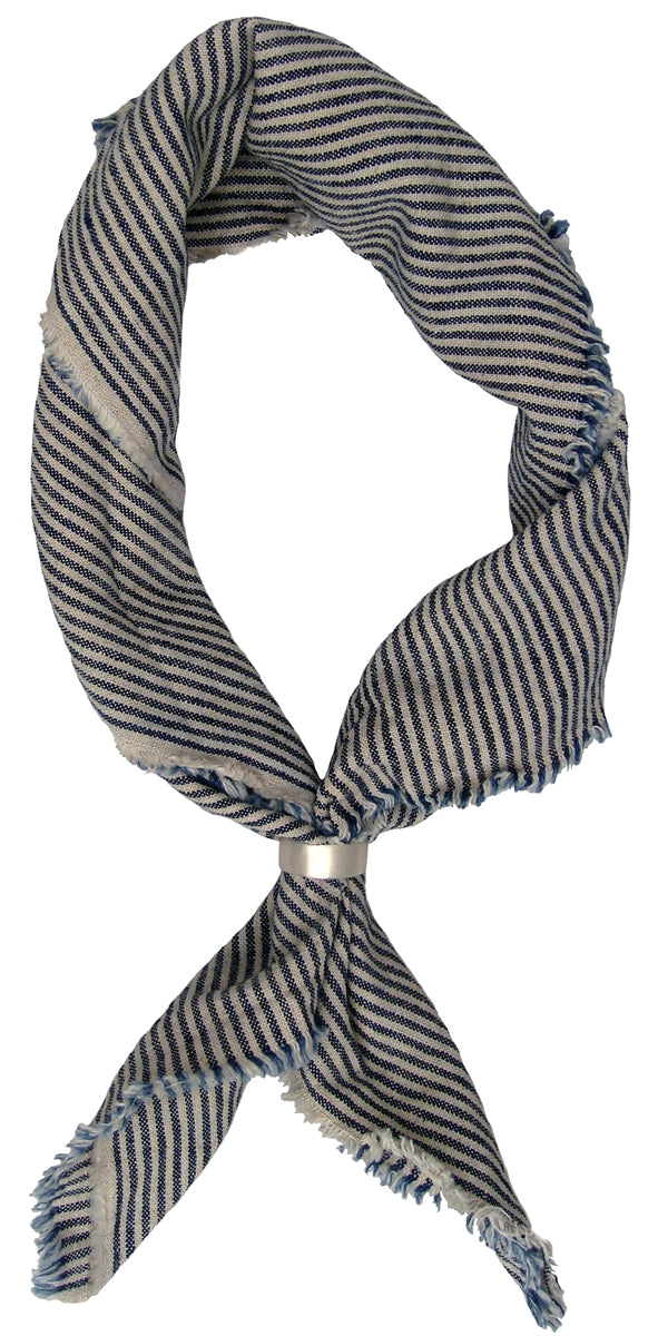 BLACK BARC - &quot;BLUE STRIPED HANDKERCHIEF SCARF&quot; with Sterling Silver Ring