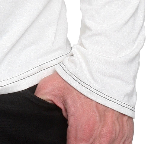 Men's GUNS Clothing - "V-NECK Long Sleeve" with Italian Leather Trim in White