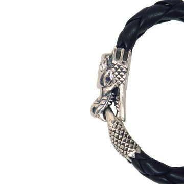 KING BABY - "DRAGON" Sterling Silver and Leather Bracelet with Black Diamond Eyes