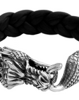 KING BABY - "DRAGON" Sterling Silver and Leather Bracelet with Black Diamond Eyes