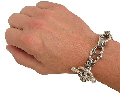 DOUBLE CROSS Jewelry by Travis Walker - "CHAINSAW" Double Sided Bracelet - Black Diamonds and Blue Sapphires