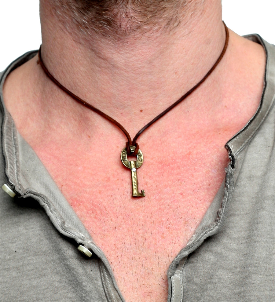 Cowboys and Demons – Antique Brass Key and Diamond Pendant