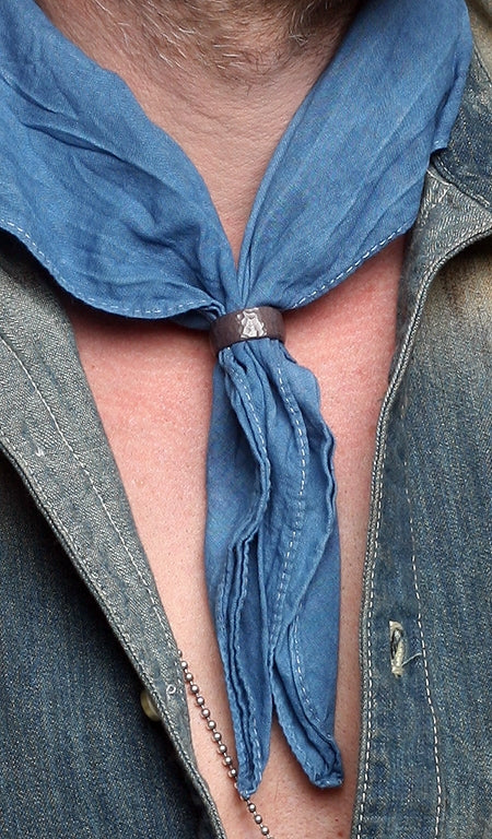 BLACK BARC - "BLUE HANDKERCHIEF SCARF" with Anodized Hammered Silver Ring