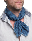 BLACK BARC - "BLUE PLAID HANDKERCHIEF SCARF" with Anodized Hammered Silver Ring