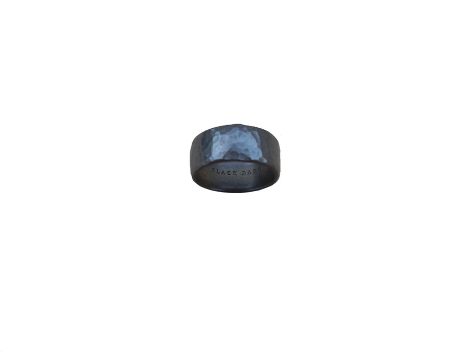 BLACK BARC - "BLUE PLAID HANDKERCHIEF SCARF" with Anodized Hammered Silver Ring