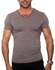 Men's GUNS Clothing - "V-NECK" with Italian Lambsikin Trim in Gunmetal