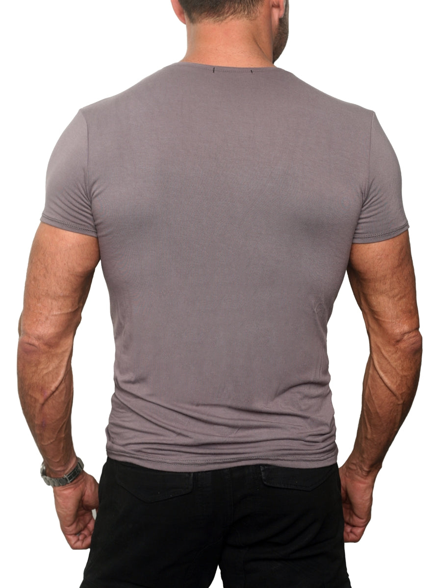 Men&#39;s GUNS Clothing - &quot;V-NECK&quot; with Italian Lambsikin Trim in Gunmetal