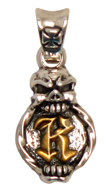 Double Cross by Travis Walker - "SKULL INITIAL" Pendant in Sterling Silver and Brass