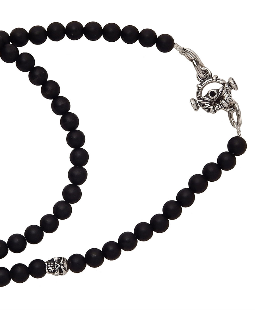 Double Cross by Travis Walker – Matte Onyx and Skull Beaded Necklace - 21"