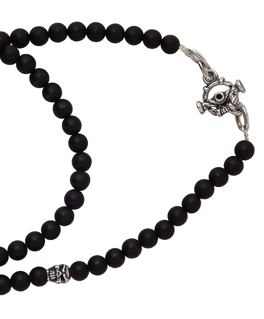 DOUBLE CROSS by Travis Walker - "MATTE ONYX and SKULL" Beaded Necklace - 24"