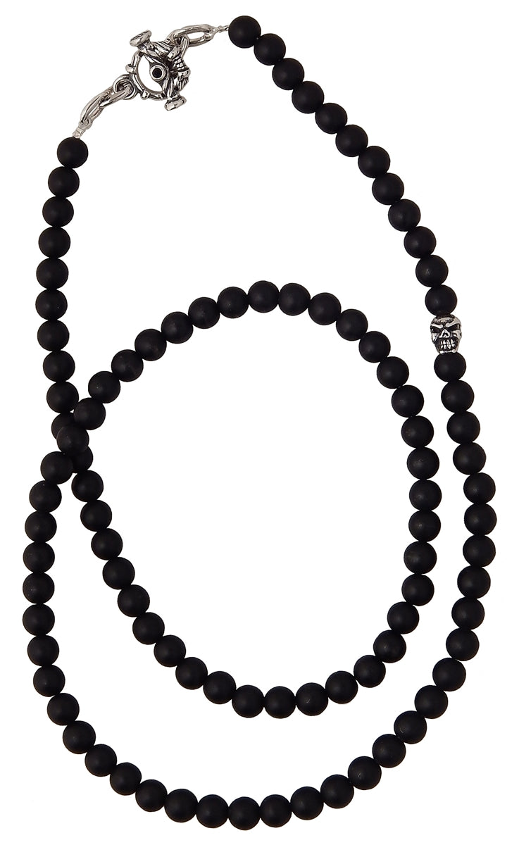 DOUBLE CROSS by Travis Walker - "MATTE ONYX and SKULL" Beaded Necklace - 24"