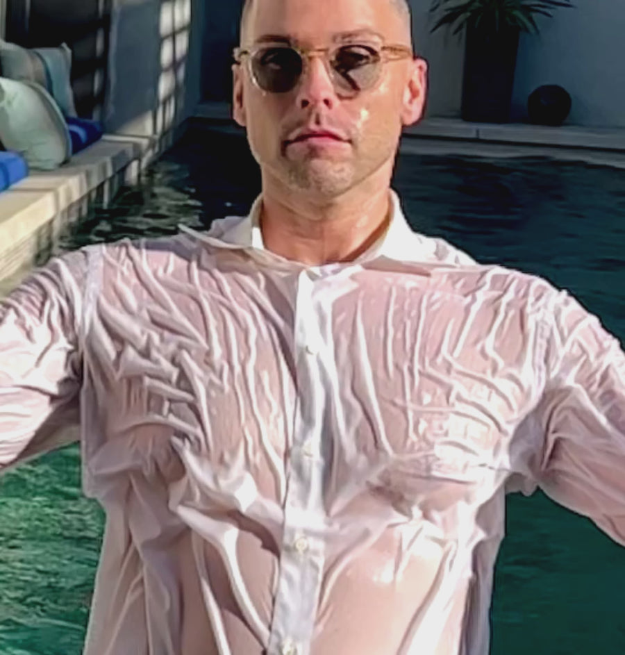 Garrett Leight - "HAMPTON" Sunglasses with Champagne Frames and Pure Green Lenses