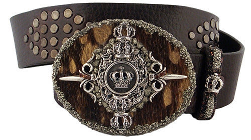 I.V.Y. - &quot;DARK ROYALTY CROWN&quot; Buckle in Sterling Silver with CLEAR Swarovski Crystals and Pyrite Stone Details