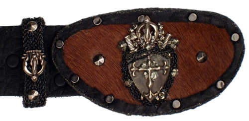 I.V.Y. - &quot;FORBIDDEN CREST&quot; Hand Made Belt with Sterling Silver Crown, Pony Hair base with Swarovski Crystal Accents