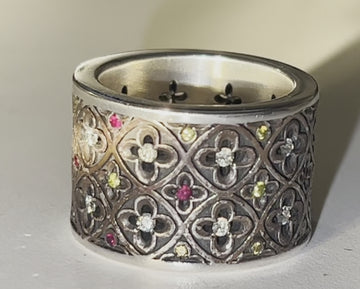 King Baby - "RELIC BAND RING" with Rubies, Yellow and White Diamonds