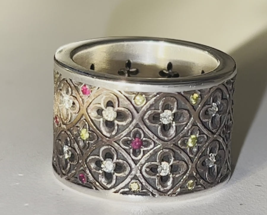 King Baby - "RELIC BAND RING" with Rubies, Yellow and White Diamonds