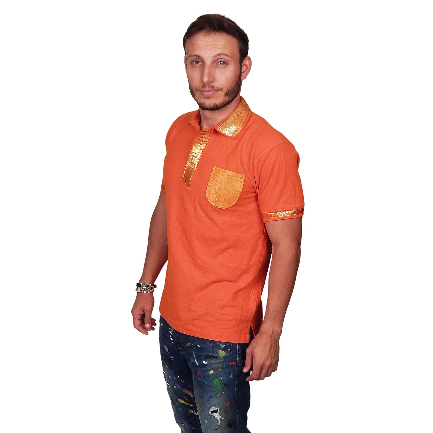 SKINZ by Anton - Orange Polo with Metallic Orange Python Accents