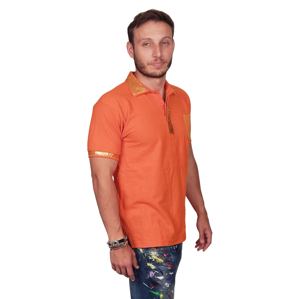 SKINZ by Anton - Orange Polo with Metallic Orange Python Accents