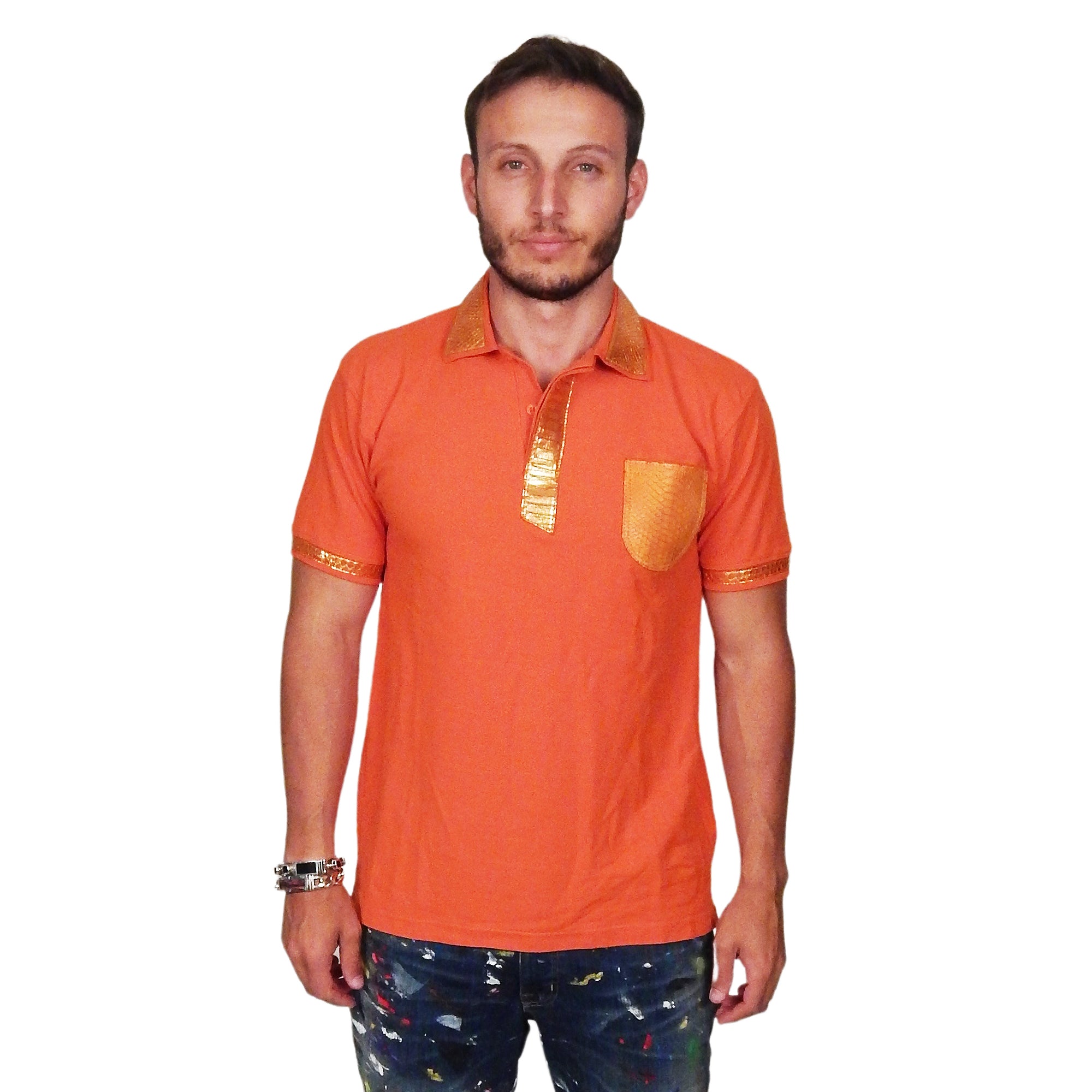 SKINZ by Anton - Orange Polo with Metallic Orange Python Accents