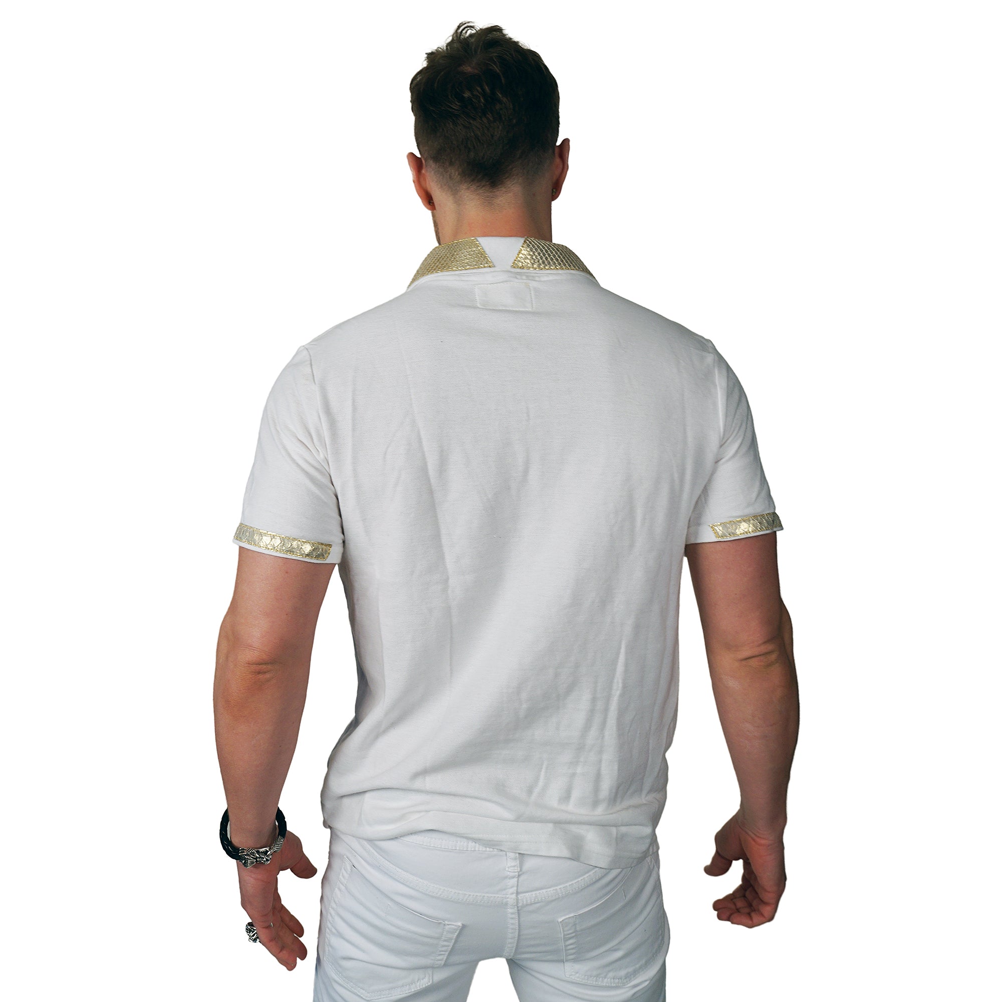 SKINZ by Anton - White Polo with Metallic Gold Python Accents