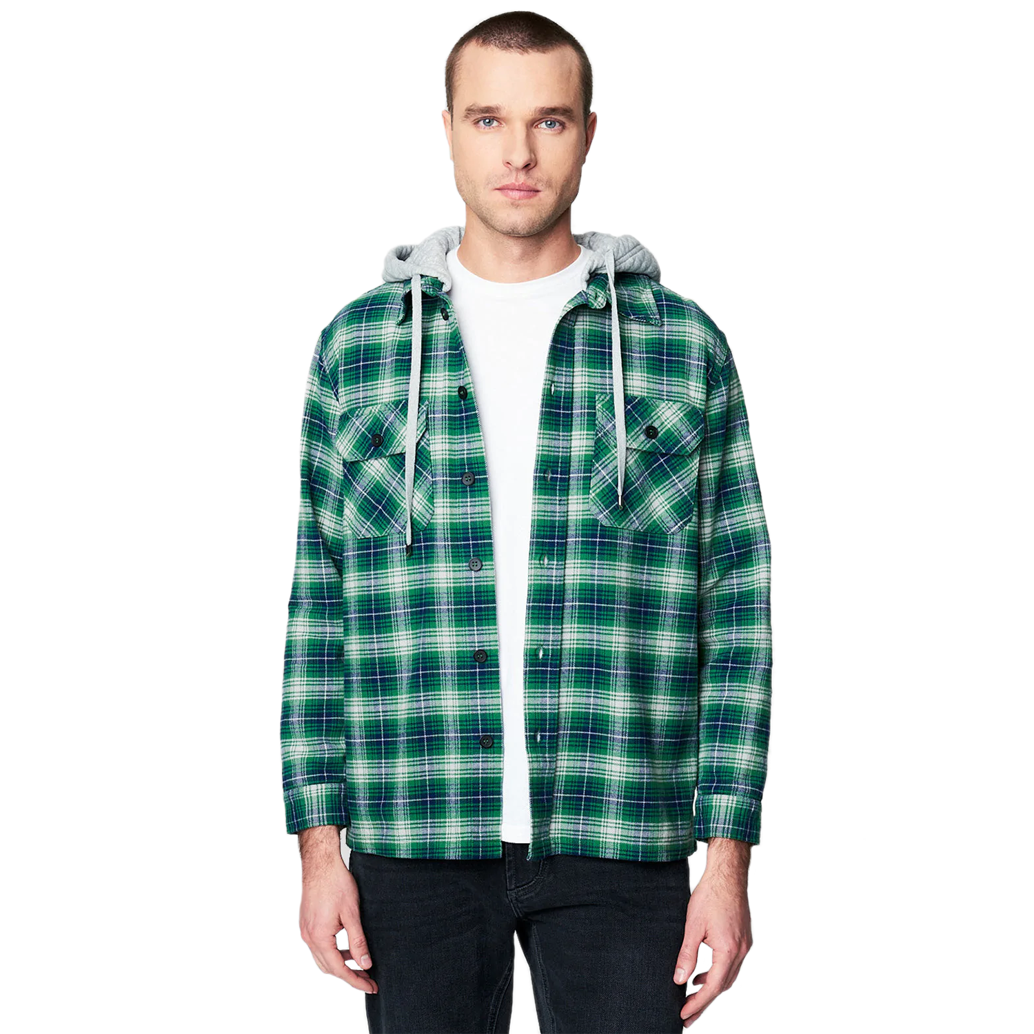 [BLANKNYC] - &quot;SHACKET&quot; in Green Plaid with Hood