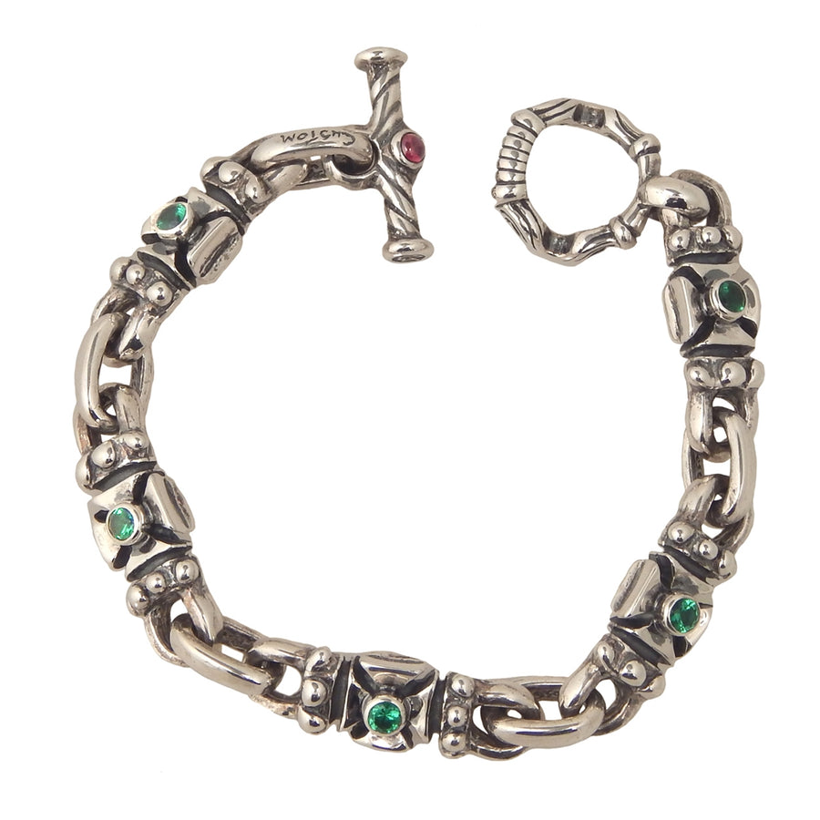Double Cross by Travis Walker – Cross Link Sterling Silver Bracelet with Peridot Crystals and Toggle