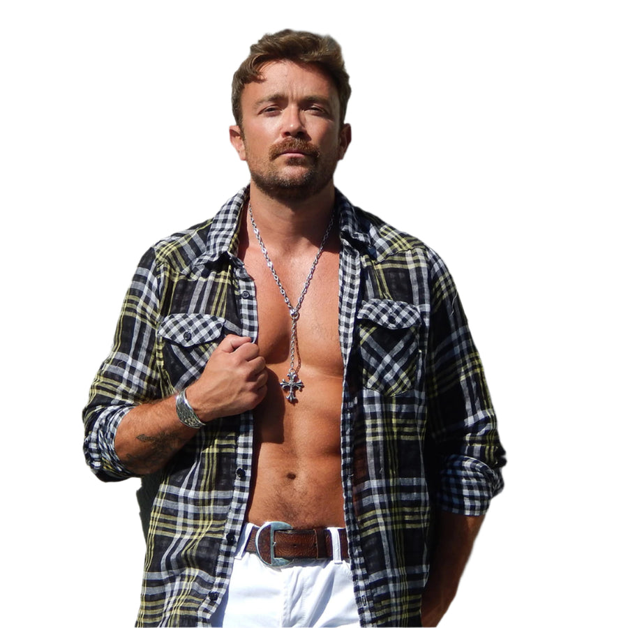 Vintage Laundry - "MICHAEL" Cotton Linen Plaid Shirt