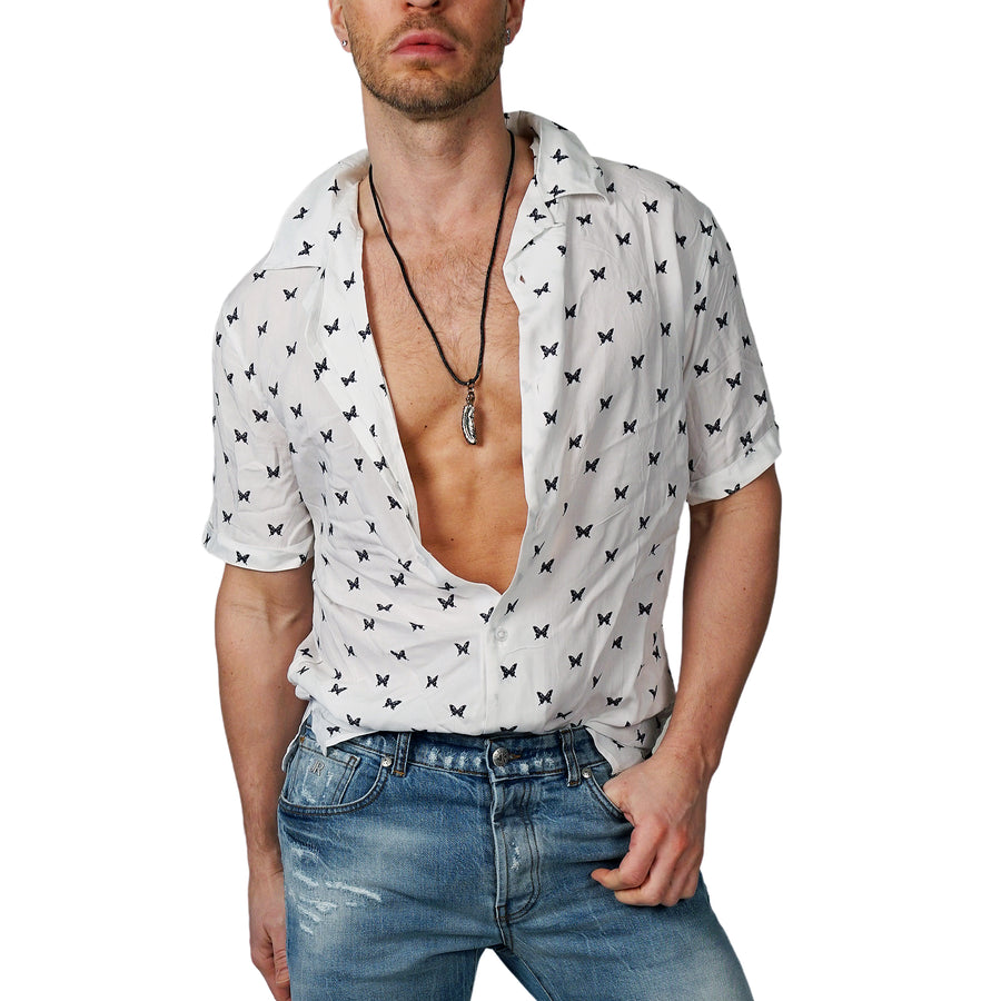 elevenPARIS - "BUTTERFLIES" Short Sleeve Button Down Shirt