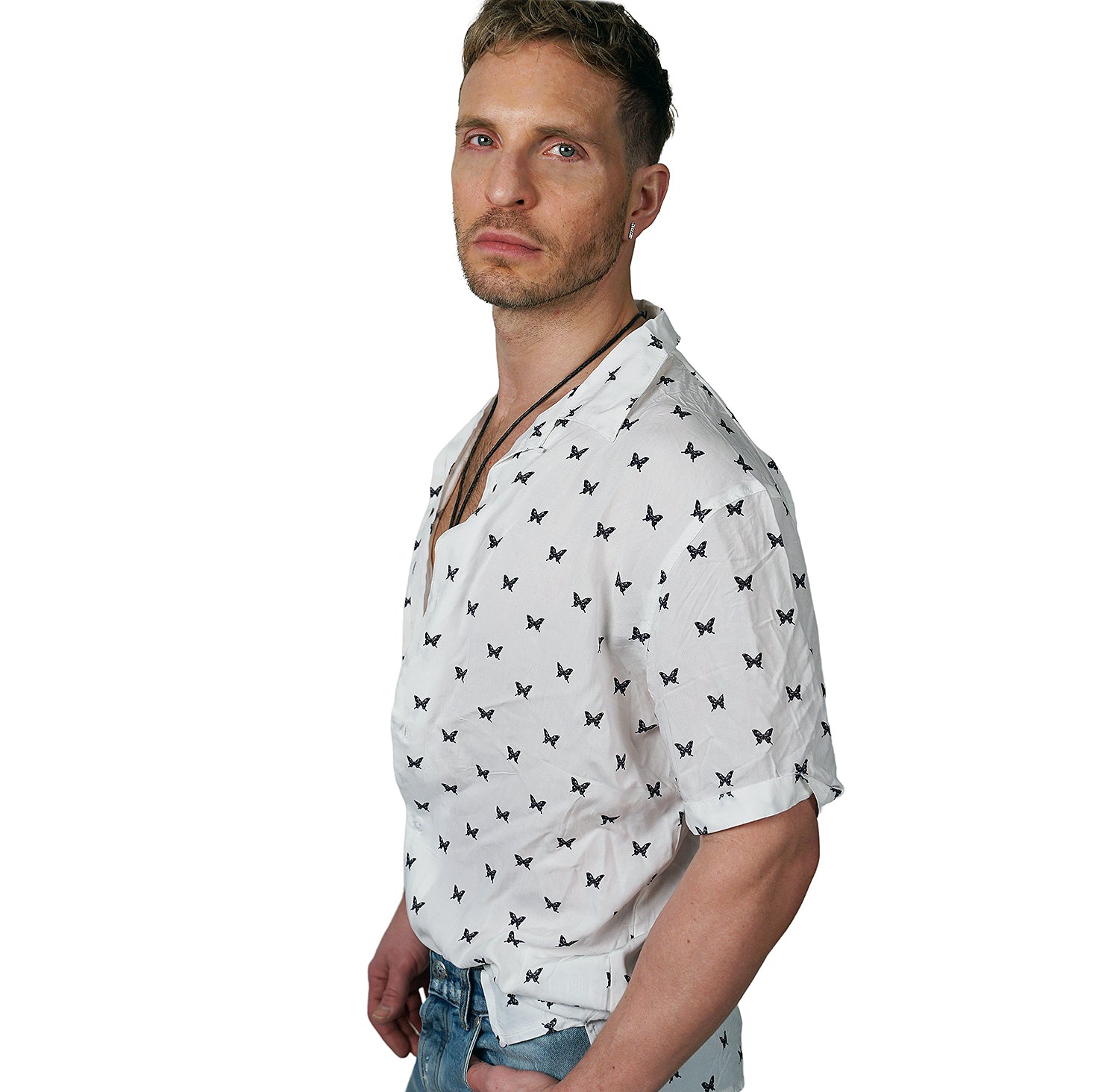 elevenPARIS - &quot;BUTTERFLIES&quot; Short Sleeve Button Down Shirt