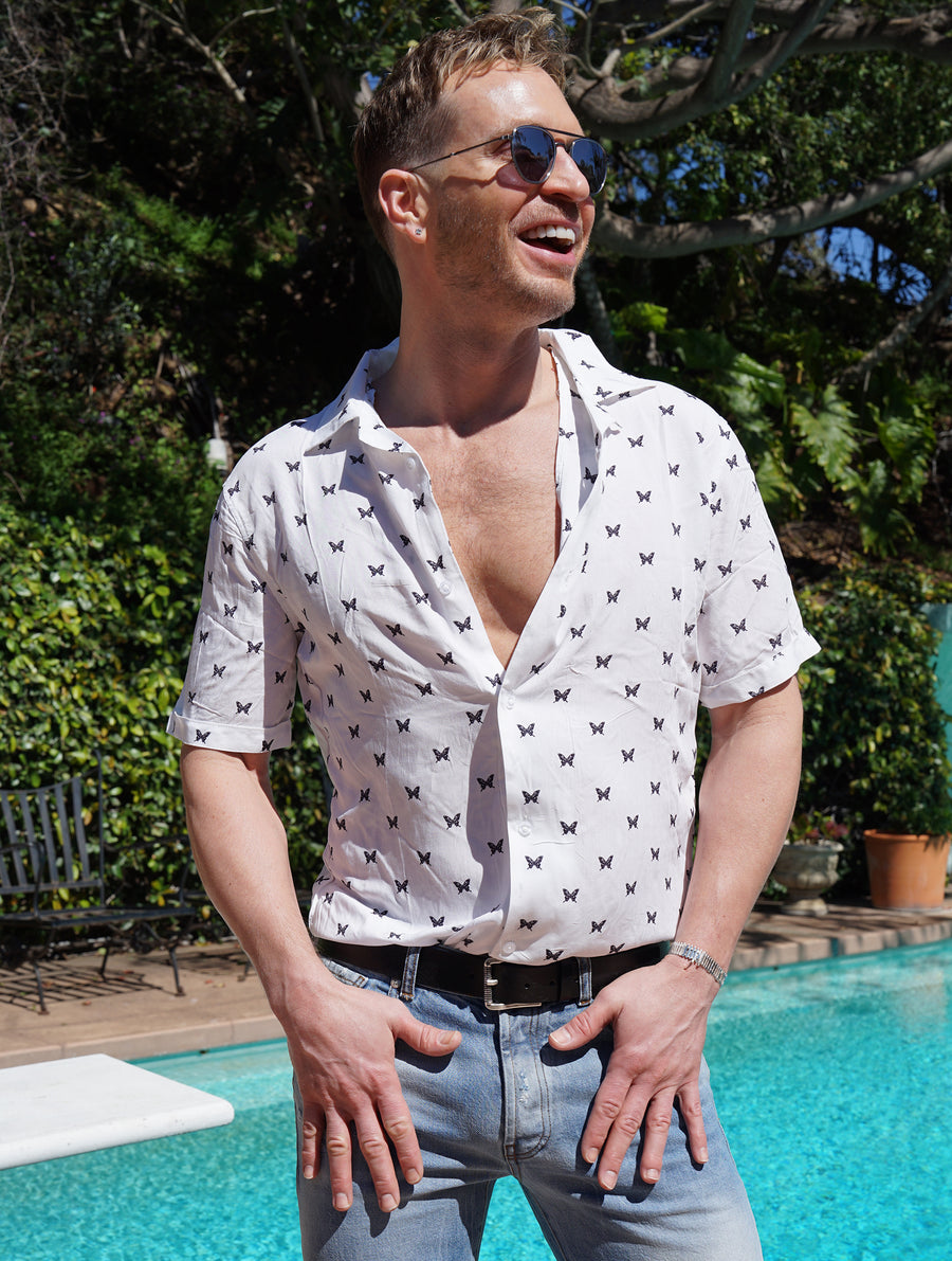 elevenPARIS - "BUTTERFLIES" Short Sleeve Button Down Shirt