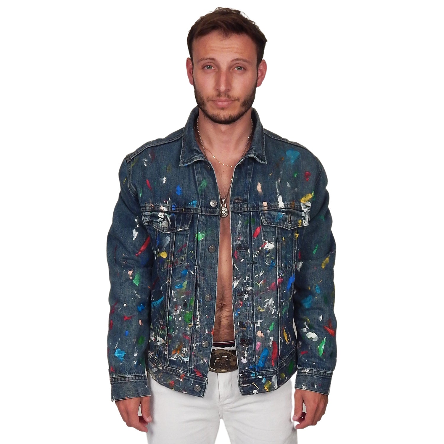 DAMIAN ELWES - &quot;Number 87&quot; - Hand Painted Denim Jacket by Damian Elwes