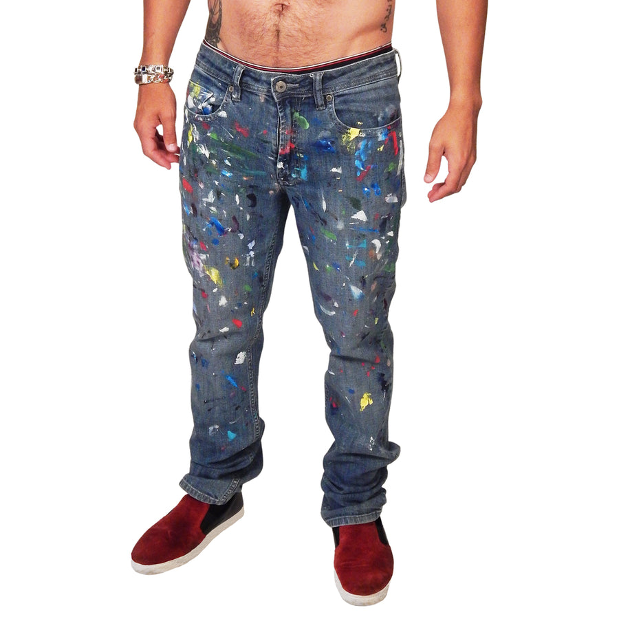 DAMIAN ELWES - "Number 70" - Hand Painted Jeans by Damian Elwes