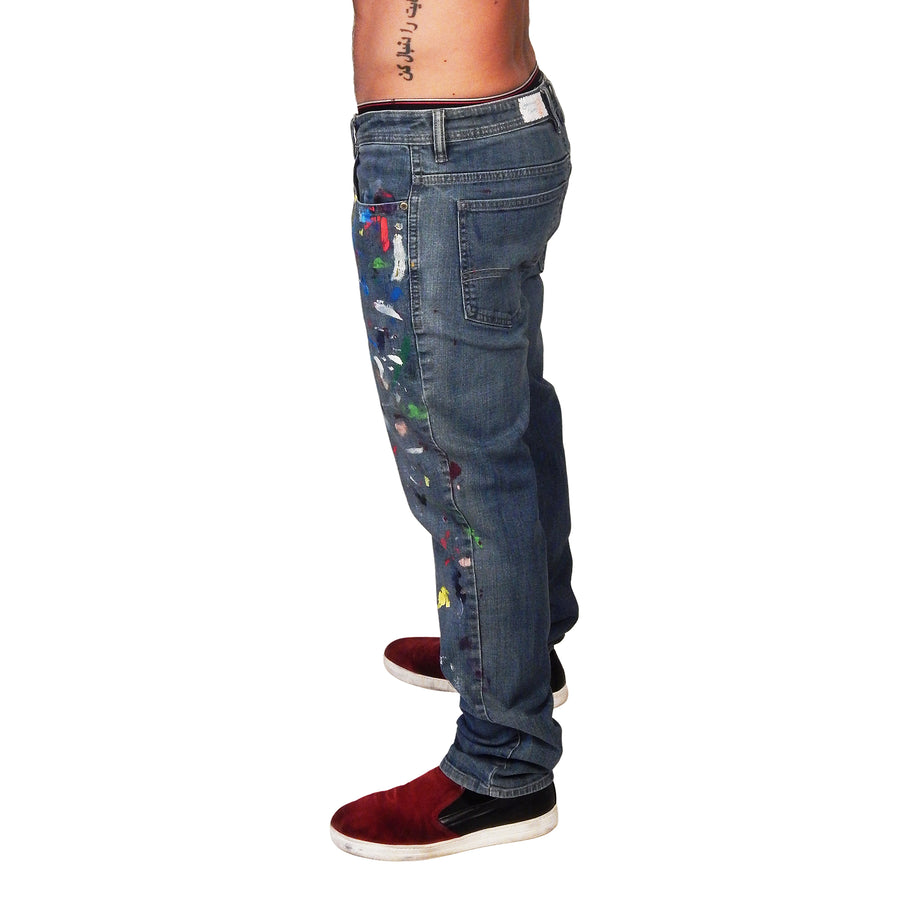DAMIAN ELWES - "Number 70" - Hand Painted Jeans by Damian Elwes