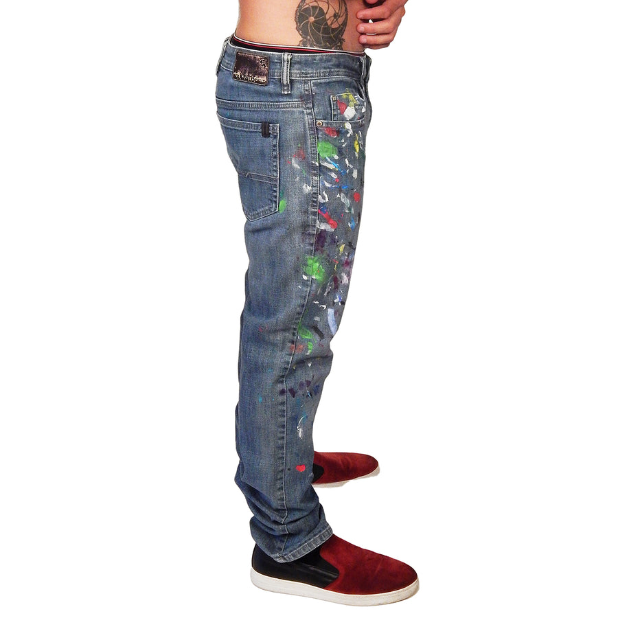 DAMIAN ELWES - "Number 70" - Hand Painted Jeans by Damian Elwes