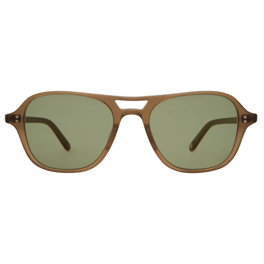 Garrett Leight - "DOC" Sunglasses with Matte Caramel Frames and Semi-Flat Green Lenses