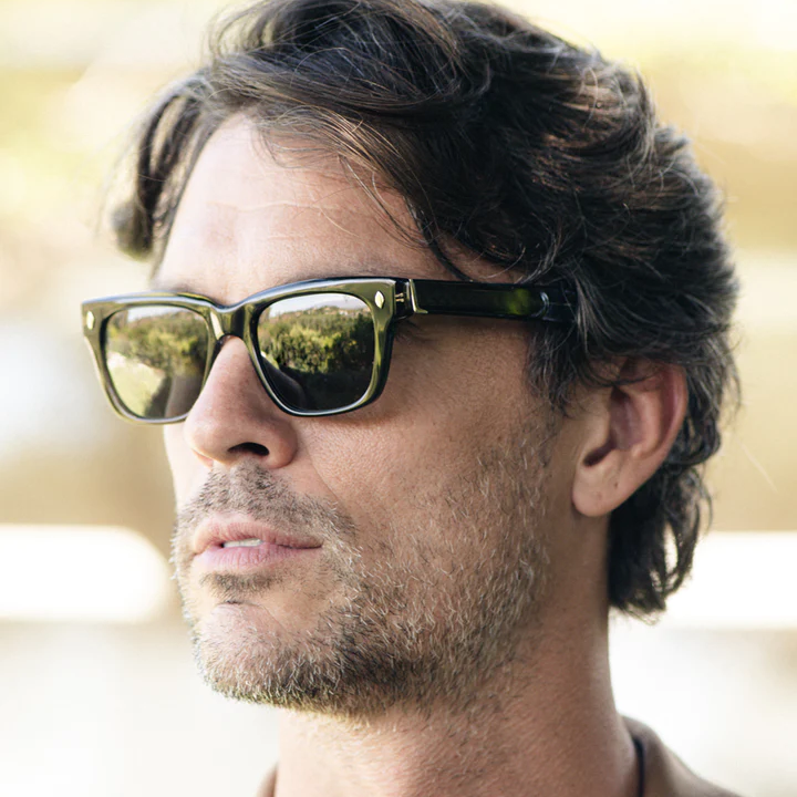 Garrett Leight - &quot;GLCO x Officine Générale&quot; Sunglasses with Black Glass Frames and Pure Grey Lenses