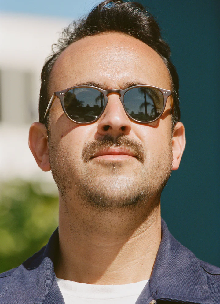 Garrett Leight - "HAMPTON" Sunglasses with Champagne Frames and Pure Green Lenses